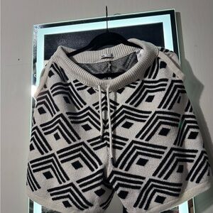 Zara Black and Cream Geometric Turtleneck Sweater